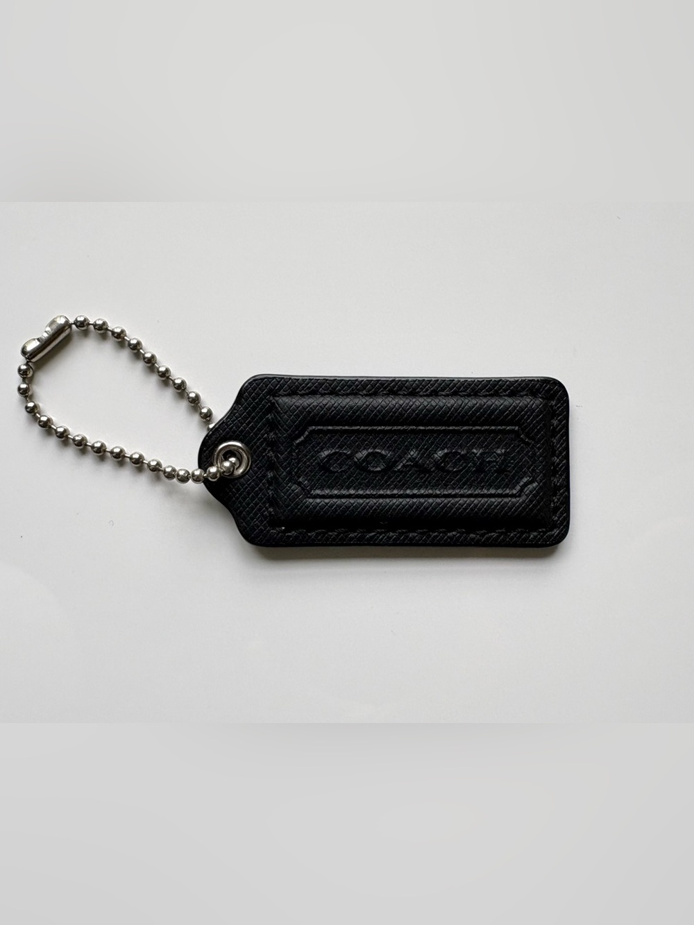 COACH 2" Medium Black Leather Silver Hang Tag Hangtag Bag Charm Keychain Fob